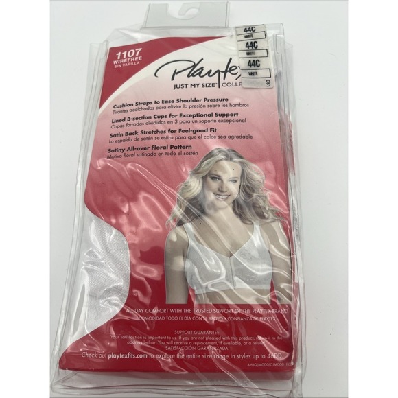 Playtex Just My Size Easy On Front Close Wire Free Bra Size 44C White NWT - Picture 2 of 5